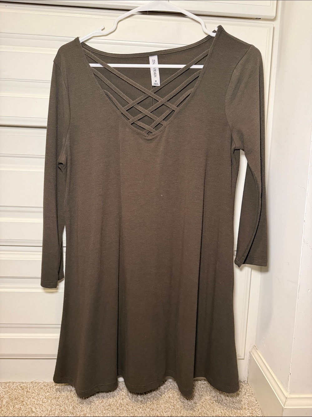 Zenana Outfitters Olive Crisscross V-Neck Long Sleeve Dress